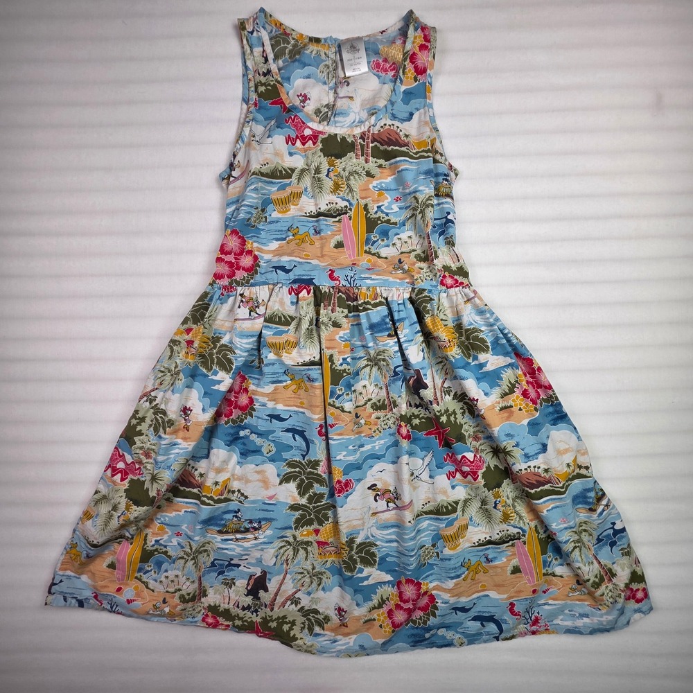 Disney Store Hawaiian Tropical Print Dress Mickey Minnie Pluto Small S Summer